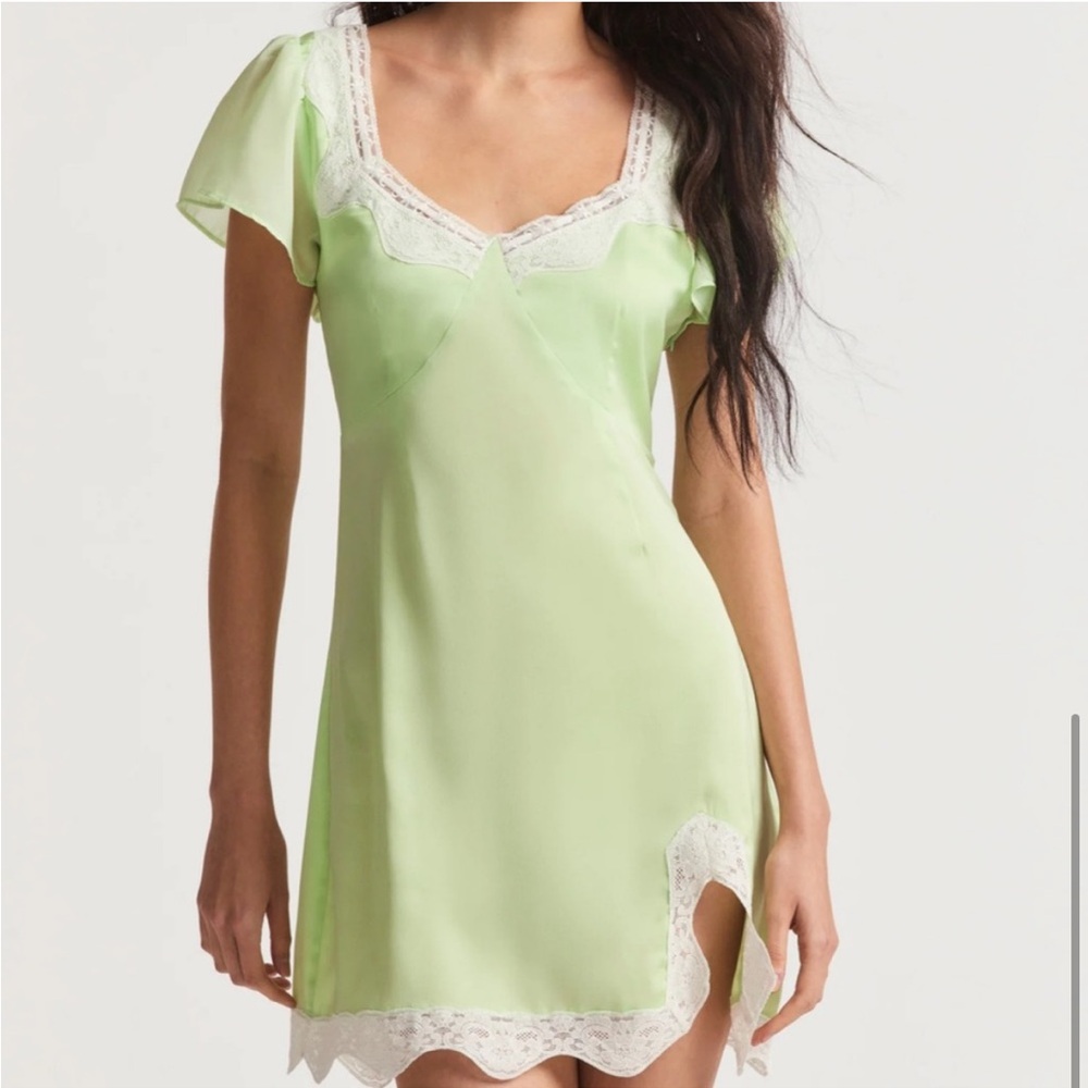 NWT LoveShackFancy Aubrietta Mini Dress in Light Green